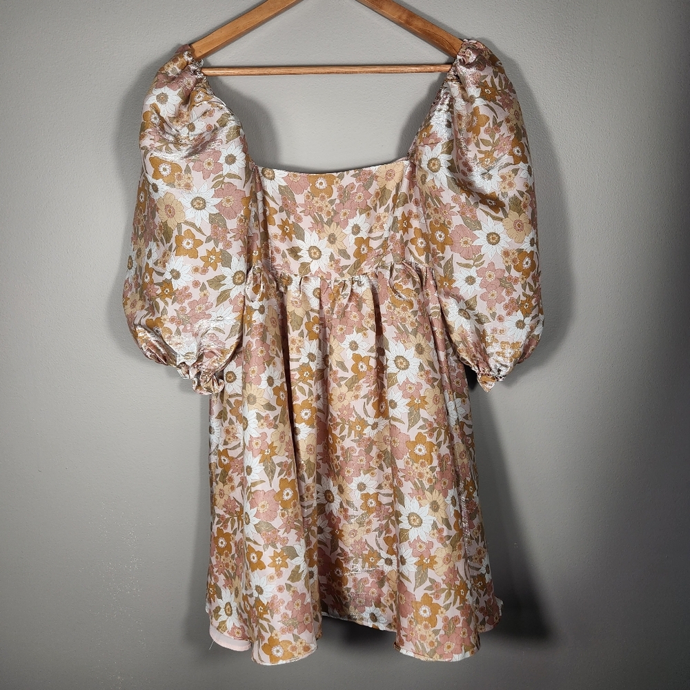 Storia Grace Floral Print Puff Sleeve Babydoll Mini Dress Size Small - Picture 4 of 11